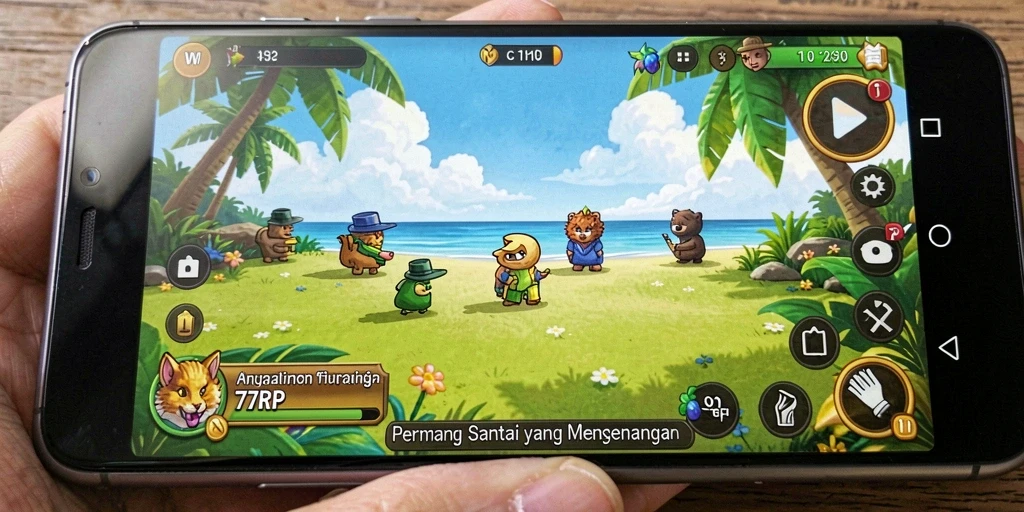 Screenshot menunjukkan gameplay 77RP yang cerah dan menarik.