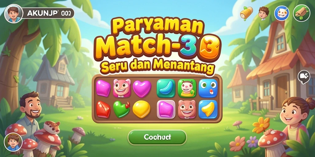 Tampilan gameplay seru dalam AKUNJP dengan tantangan Match-3.