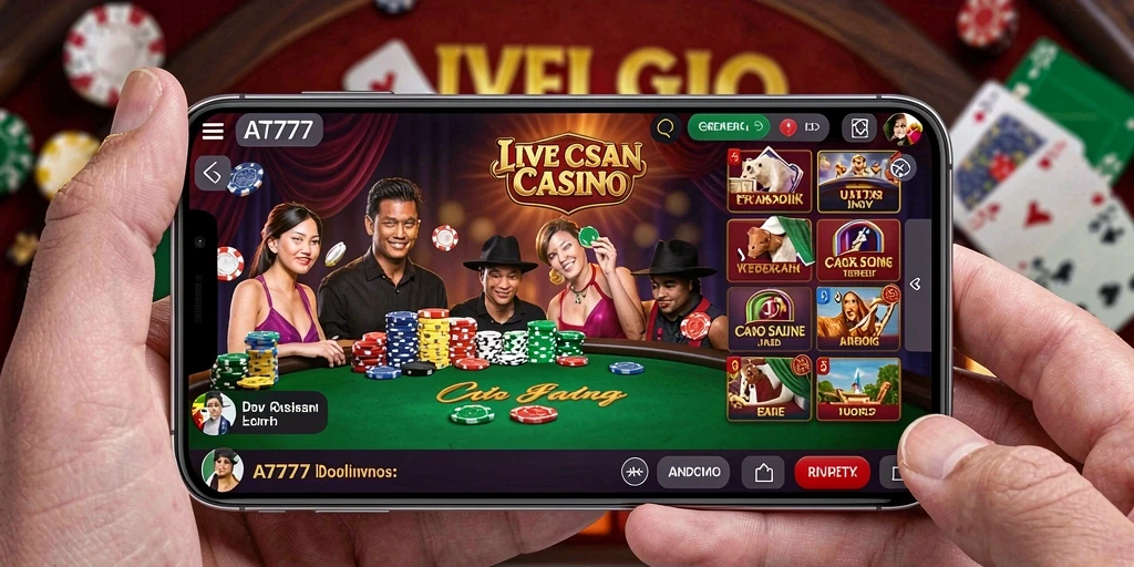 Menampilkan dealer langsung dalam permainan Live Casino yang menarik.