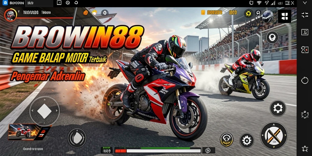 Tampilan gameplay BROWIN88 yang seru dan penuh aksi balap motor.