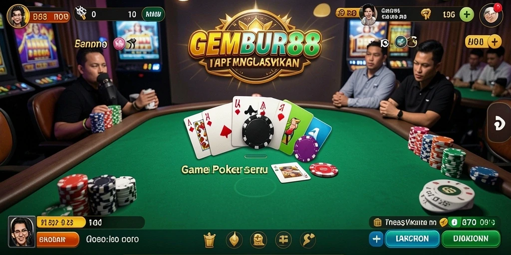 Screenshot gameplay GEMBUR88 menampilkan aksi seru permainan poker.