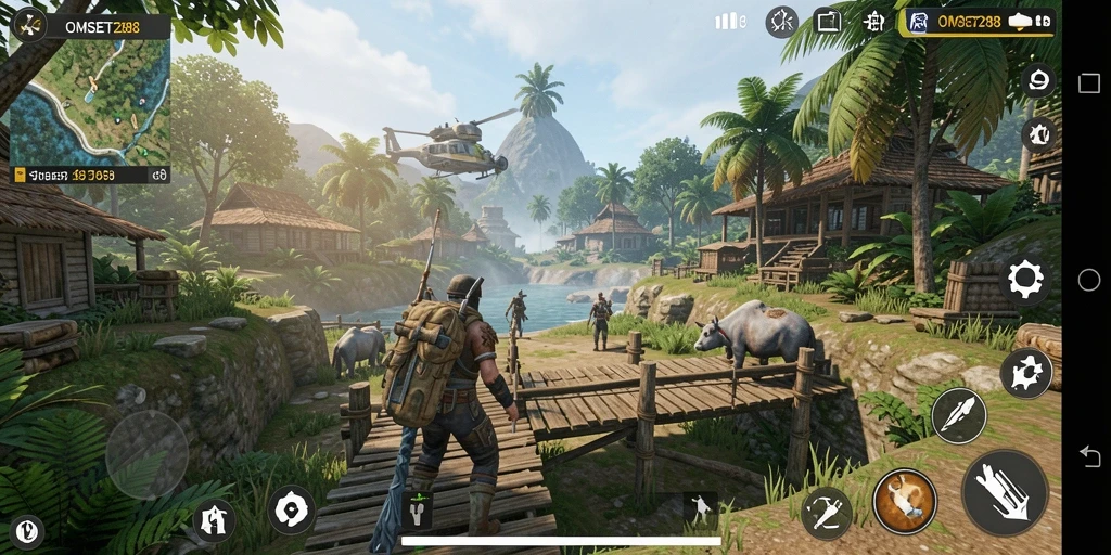 Tampilan gameplay OMSET288 dalam dunia terbuka yang luas.