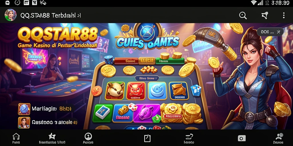 Screenshot gameplay QQSTAR88 menampilkan antarmuka yang menarik dan banyak pilihan permainan.