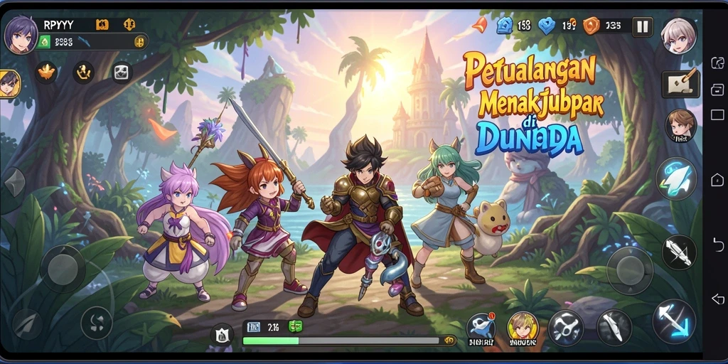 Tampilan screenshot RPYYY yang menampilkan aksi karakter dalam pertempuran Anime.