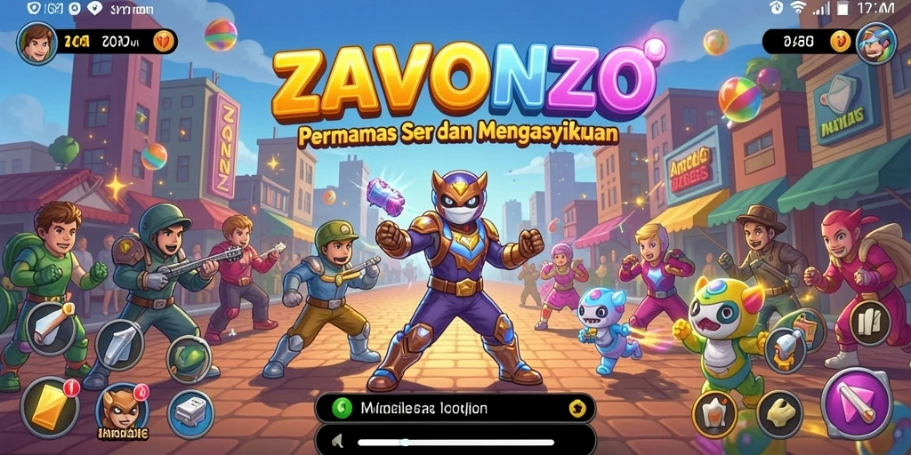 Tampilan gameplay ZAVONZO yang penuh warna dan seru.